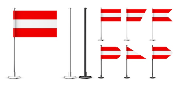 Varias banderas de mesa austriacas realistas en un poste de acero cromado recuerdo de la bandera de escritorio de Austria hecha