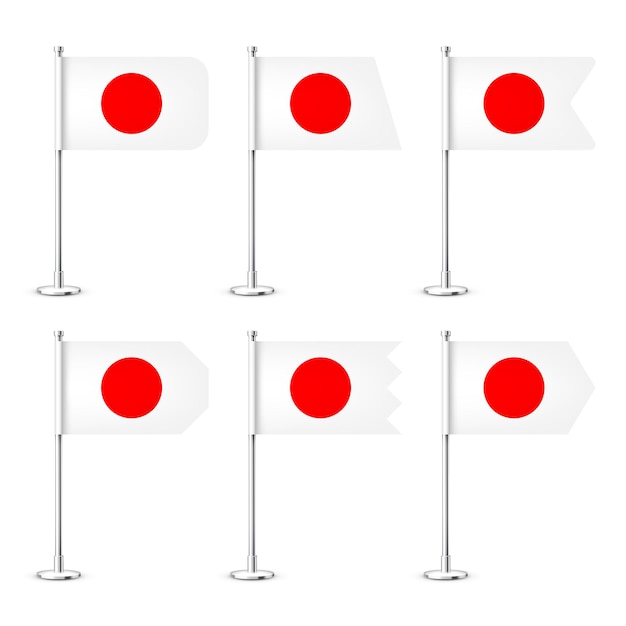 Varias banderas de mesa japonesas realistas en un poste de acero cromado recuerdo de la bandera de escritorio de japón hecha de