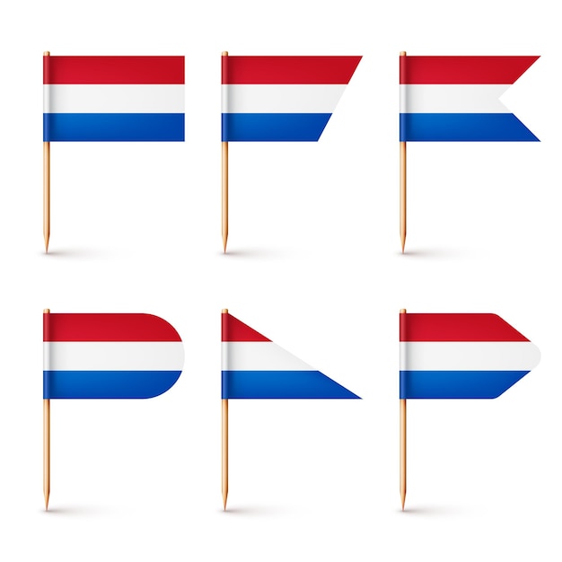 Varias banderas de palillos de dientes holandesas realistas souvenir de los Países Bajos palillos de dientes de madera con bandera de papel