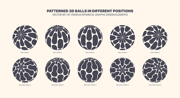 Varias bolas estampadas en 3D vectoriales en diferentes posiciones aisladas en el fondo
