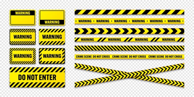 Varias cintas de construcción de barricadas y escudos de advertencia amarilla línea de advertencia de la policía de colores brillantes