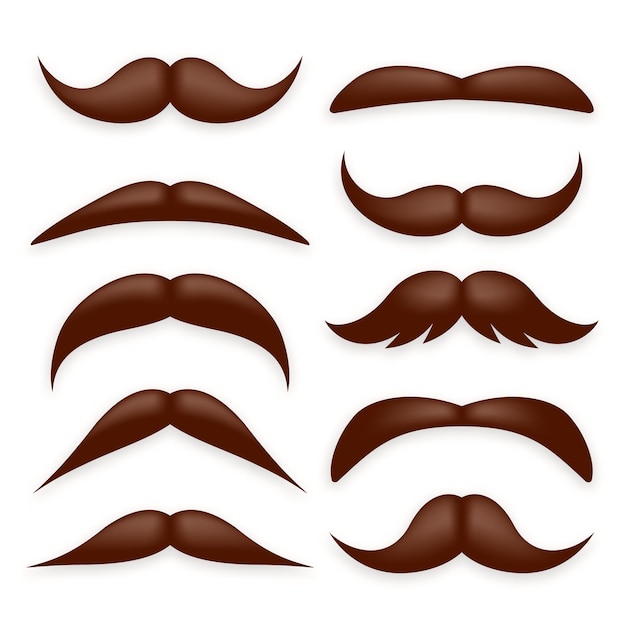 Varias colecciones de bigote marrón vintage bigote retro pelo facial vector de barba hipster