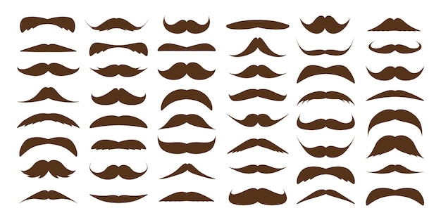 Varias colecciones de bigotes marrones bigotes retro vintage pelo facial barba hipster ilustración vectorial