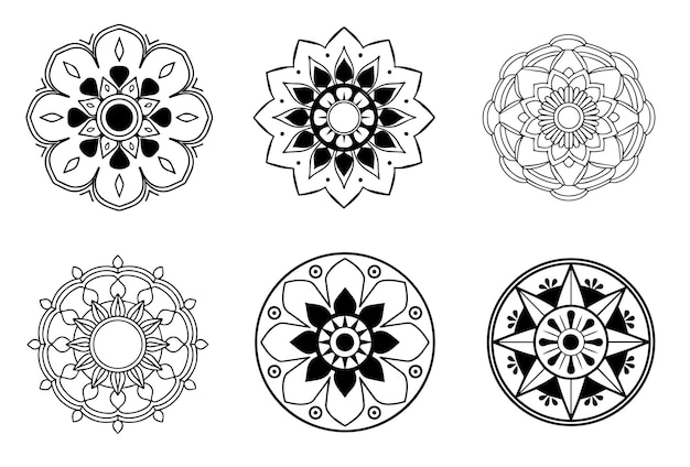 varias colecciones de mandalasDiseño del mandala para colorear Página del libro Vector del mandala oriental