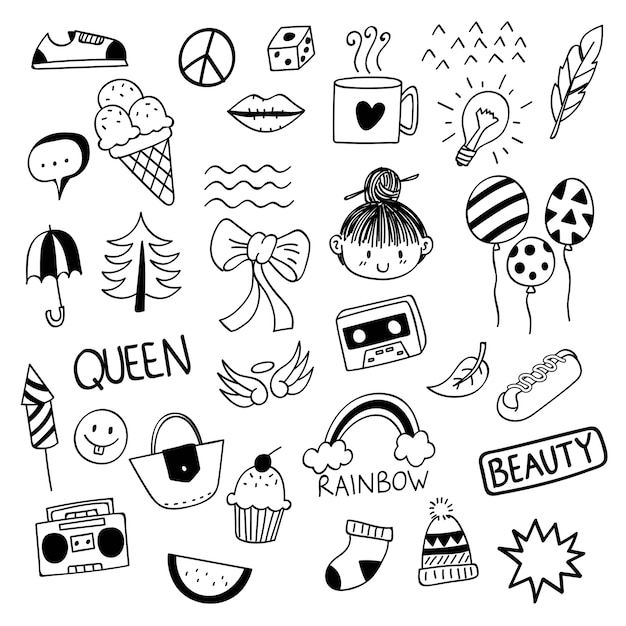 Vector varias cosas lindas en estilo doodle