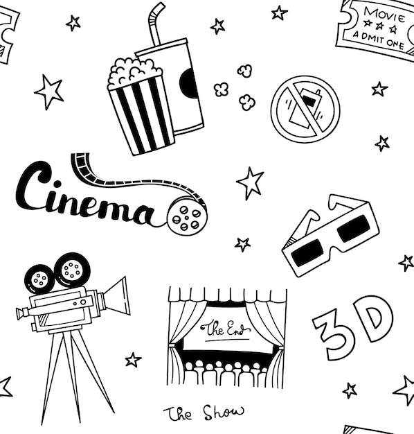 Varias cosas de película doodle fondo transparente