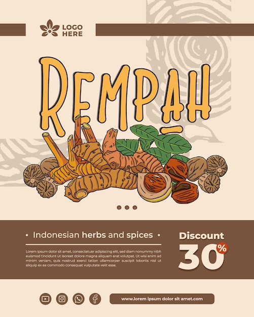 Varias especias tradicionales indonesias dibujadas a mano ilustración