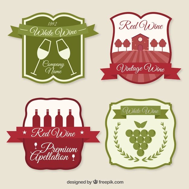 Vector varias etiquetas de vino verdes y rojas