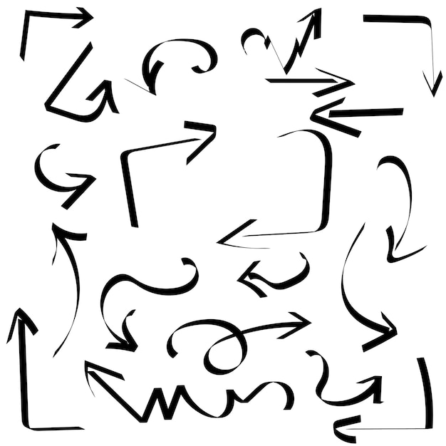 Varias flechas de garabatos incompletos Símbolos simples dibujados a mano Textura grunge