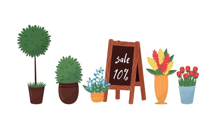 Vector varias flores que crecen en macetas conjunto vectorial concepto artístico de floristería
