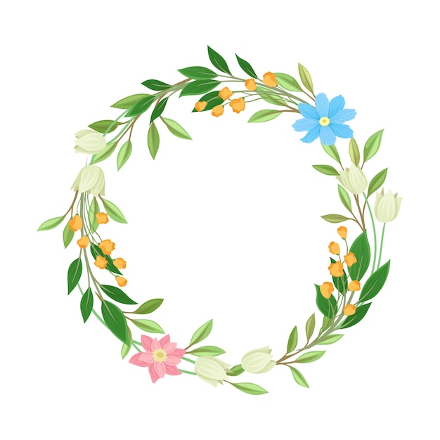 Varias flores silvestres retorcidas en un círculo ilustración vectorial de llama