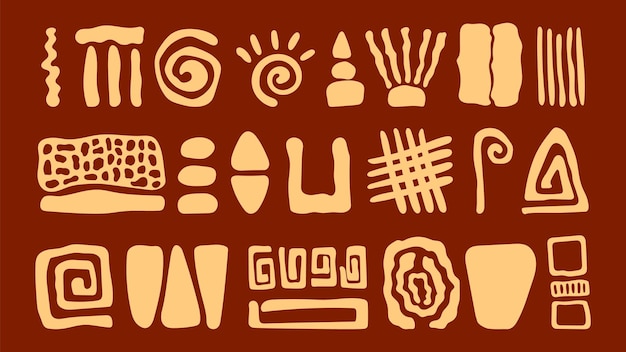 Varias formas étnicas simples Elementos de garabato de estilo africano de moda abstracto Dibujo a mano libre colección de manchas vectoriales contemporáneas decorativas griegas de ilustración gráfica de textura étnica de moda