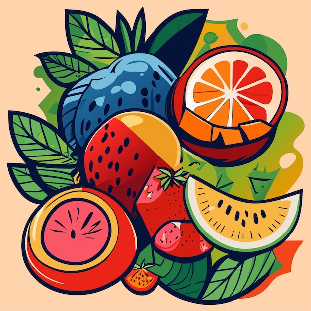 Vector varias frutas diseño doodle ilustración vectorial