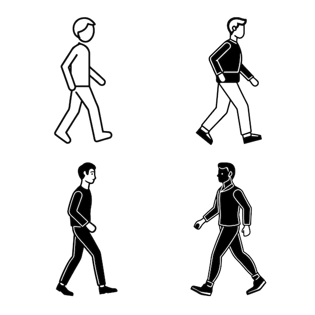 Varias ilustraciones de una persona en una postura de caminar