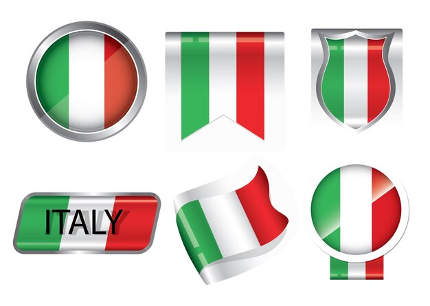 Varias ilustraciones vectoriales de la bandera italiana en diferentes formas y estilos