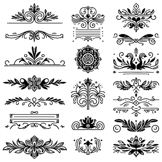 Varias ilustraciones vectoriales de ornamentos en un estilo simple