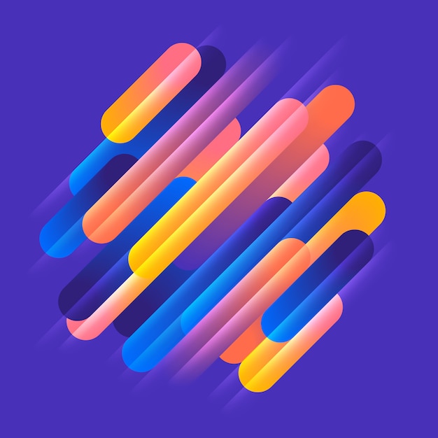 Varias líneas de formas redondeadas de colores en ritmo diagonal. Ilustración de composición dinámica. Elemento geométrico gráfico de movimiento.