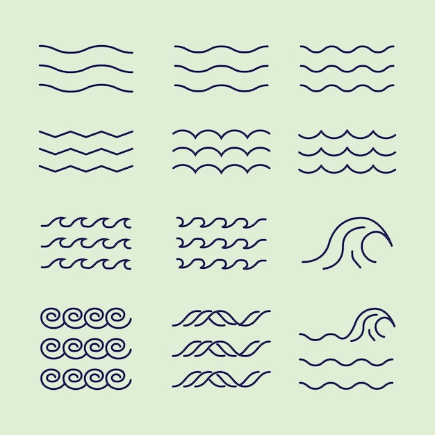 Vector varias olas agua lago río logo vector ilustración paquete conjunto colección paquete diseño