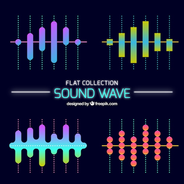 Vector varias ondas sonoras en diseño plano