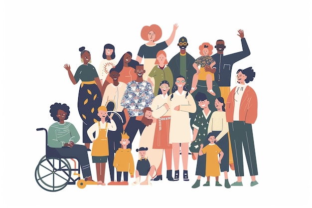Varias personas en el centro de la ilustración