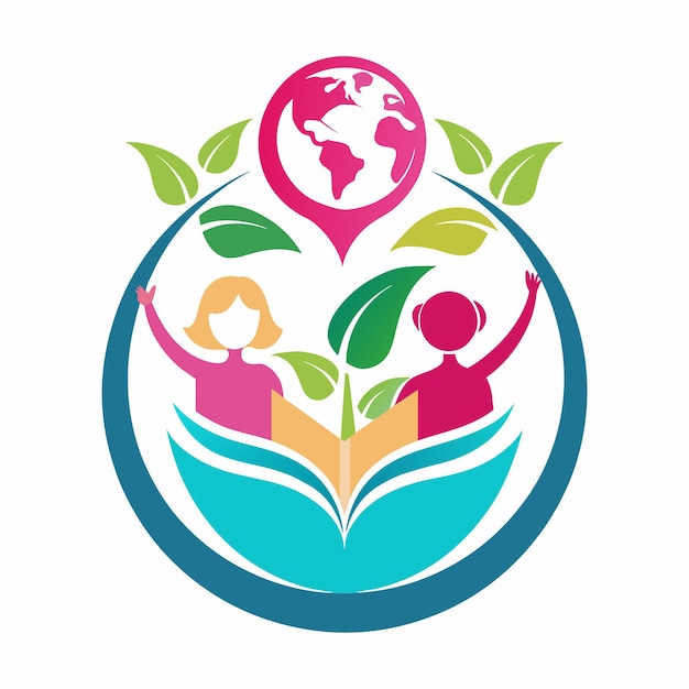 Varias personas sostienen hojas en un círculo alrededor de un globo un diseño de logotipo corporativo elegante y moderno que transmite profesionalismo e innovación