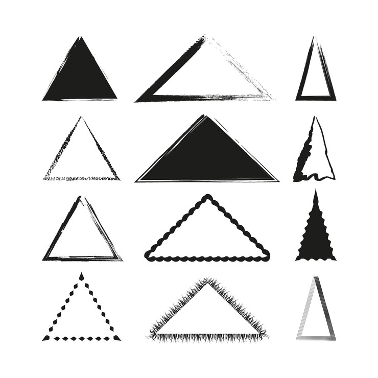 Vector varias pinceladas triangulares dibujadas a mano con bordes triangulares formas vectoriales geométricas