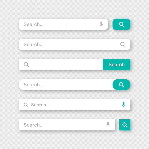 Varias plantillas de barra de búsqueda Motor de navegador de Internet con barra de direcciones de cuadro de búsqueda y campo de texto Elemento de interfaz de interfaz de sitio web de diseño de interfaz de interfaz con iconos web y botón de presión Ilustración vectorial