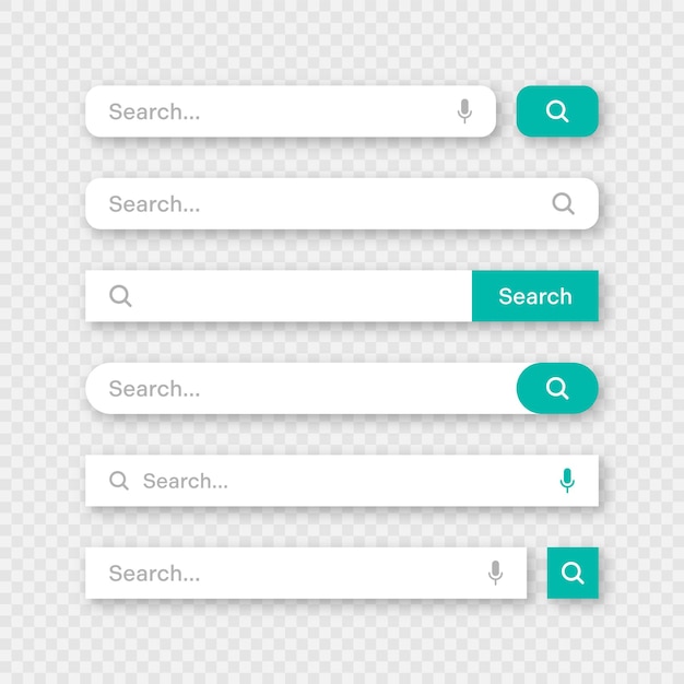 Varias plantillas de barra de búsqueda motor de navegador de internet con barra de direcciones de cuadro de búsqueda y campo de texto elemento de interfaz de interfaz de sitio web de diseño de interfaz de interfaz con iconos web y botón de presión ilustración vectorial