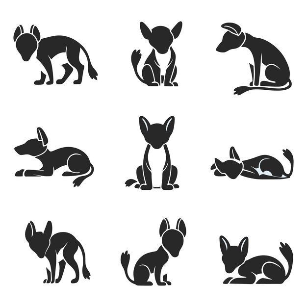 Varias poses de la silueta de un perro Chihuahua