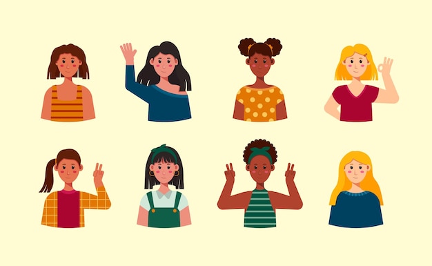 Varias razas mixtas de diversidad de ilustración de retrato de mujer elegante para personas avatar con varios tipos de cabello y moda