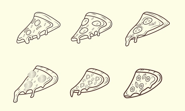 Varias rebanadas de pizza de contorno Perfecto para diseños de menús o ilustraciones de comida