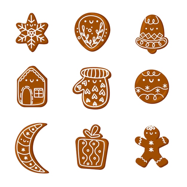 Varias sabrosas galletas de jengibre Diferentes formas de dulces Ilustración vectorial