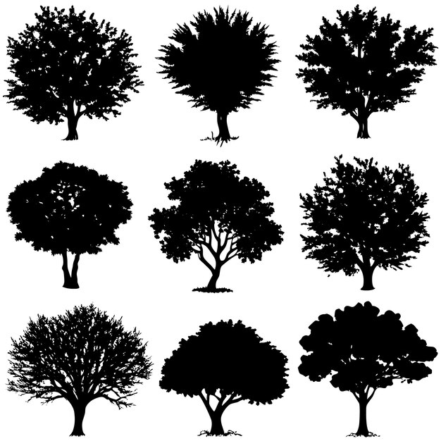 de varias siluetas de árboles vectoriales en color negro oscuro