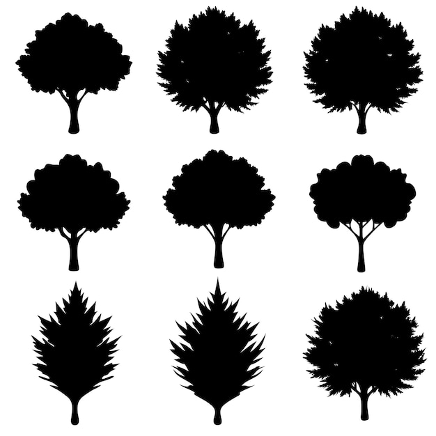 de varias siluetas de árboles vectoriales en color negro oscuro
