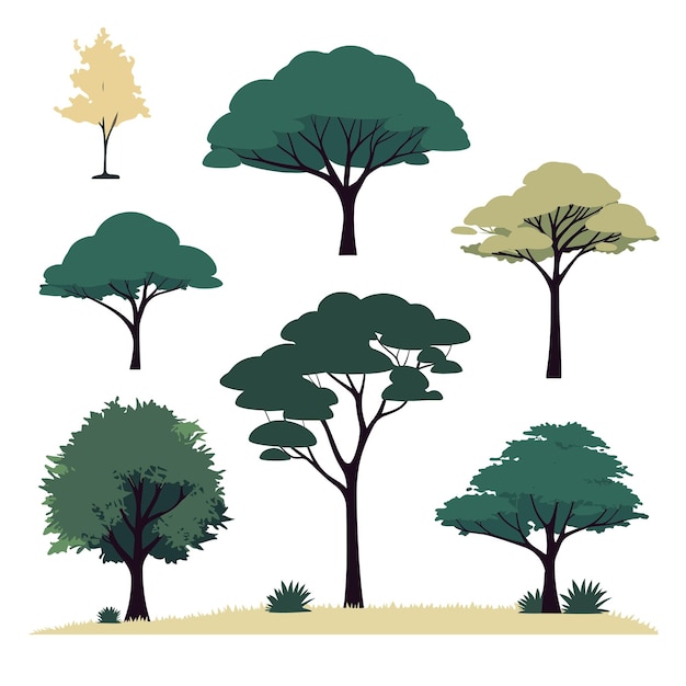 Varias siluetas de árboles