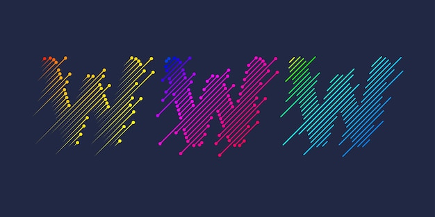Varias variantes de una letra W del alfabeto latino Mostrar carácter en un estilo contemporáneo brillante Signo dinámico en color brillante y que consta de líneas Ilustración vectorial