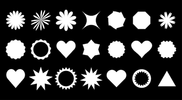 Una variedad de 9 formas gráficas blancas están dispuestas sobre un fondo negro