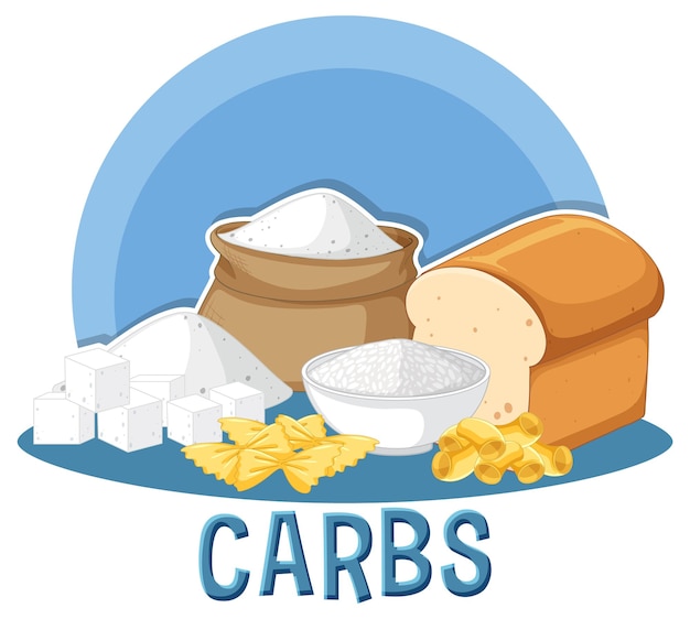 Vector variedad de alimentos con carbohidratos.
