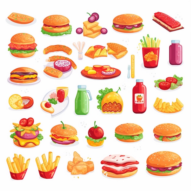una variedad de alimentos diferentes, incluidos una variedad de productos alimenticios diferentes