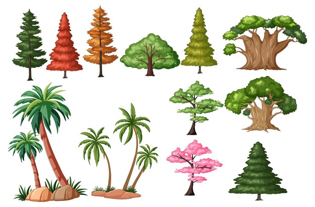 Variedad de árboles en la ilustración vectorial