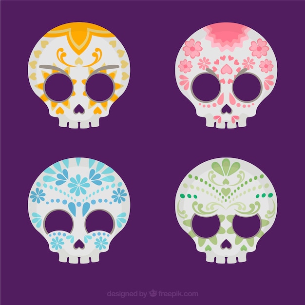 Vector variedad de calaveras de azúcar de colores