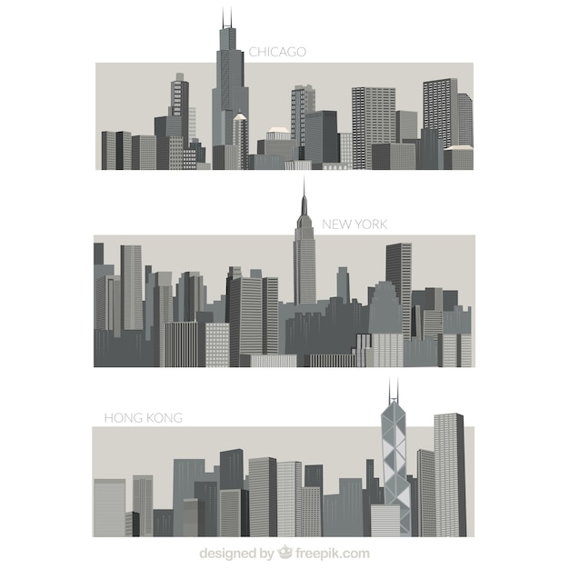 Vector variedad de ciudades grises