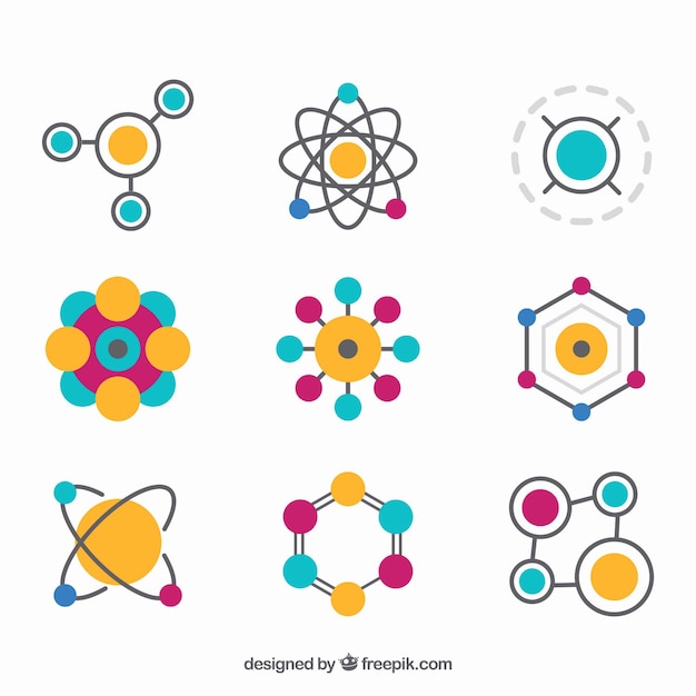 Variedad colorida de moléculas planas