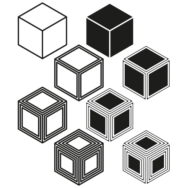 Variedad de cubos 3D en diferentes perspectivas Conjunto de formas geométricas Elementos de bloques abstractos