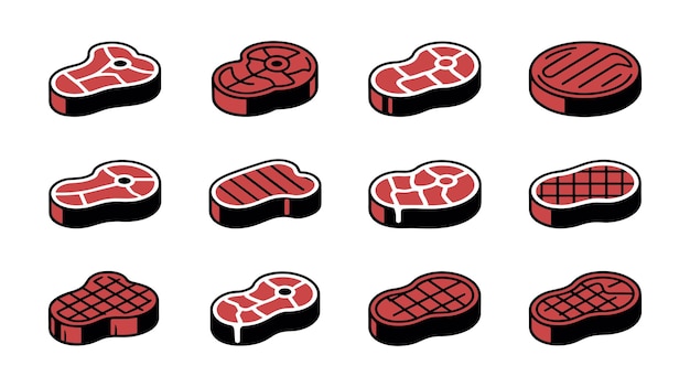 Una variedad de diferentes cortes de filete con diferentes marcas de parrilla