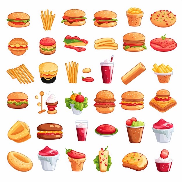 una variedad de diferentes tipos de alimentos, incluyendo un perrito caliente, macarrones y queso y una taza de refresco