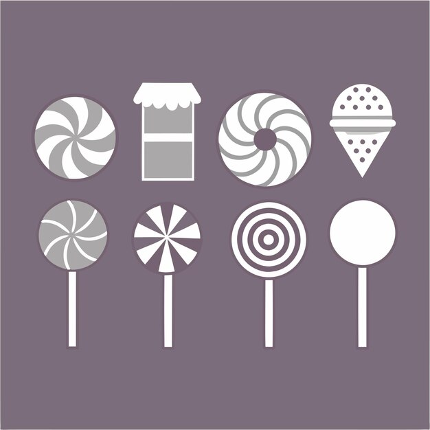 una variedad de dulces y dulces se muestran en un fondo púrpura