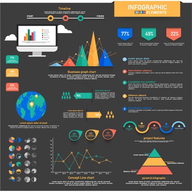 Variedad de elementos infográficos en diseño plano