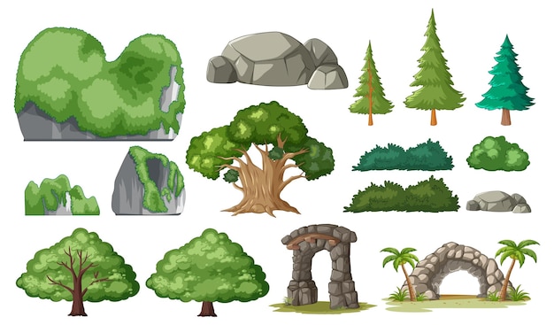 Variedad de elementos de la naturaleza de los dibujos animados
