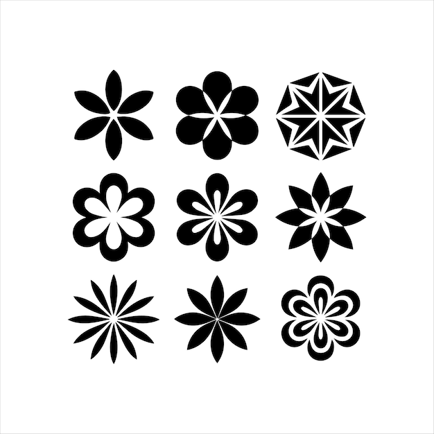 Una variedad de formas de flores negras para aplicaciones decorativas
